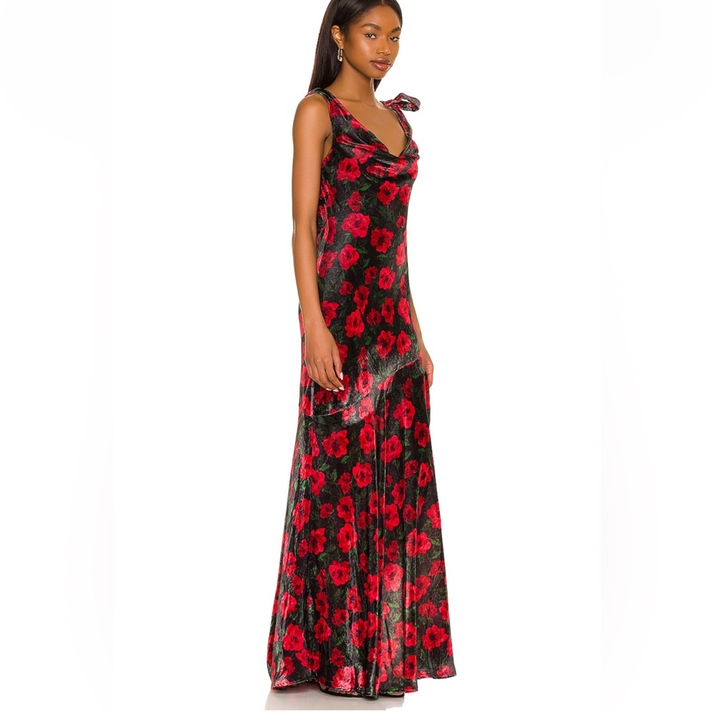Lovers + Friends (Revolve) Floral Velvet Open-Back Maxi Dress